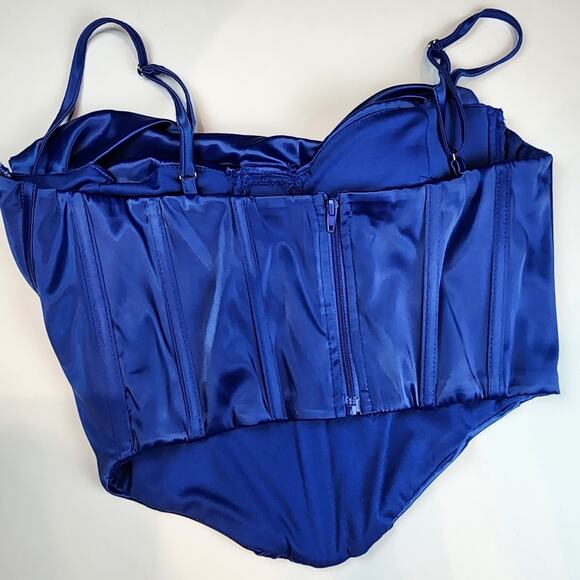 New Blue Bustier Sexy Clubcore Spaghetti Strap Top Zipper Size S / 6 - Picture 4 of 6
